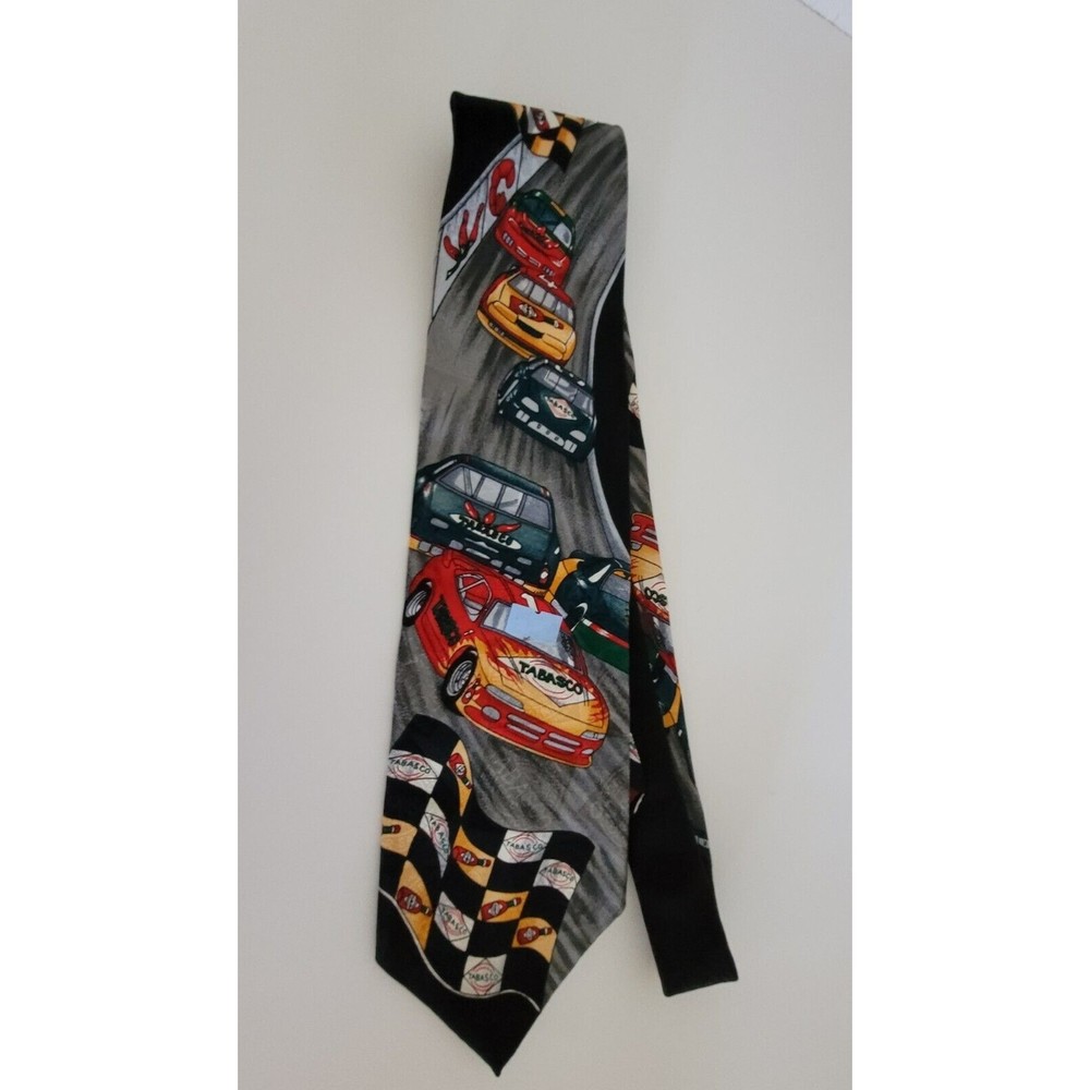 Tabasco Silk Tie Necktie Race Cars and Bottle Belk Made in USA